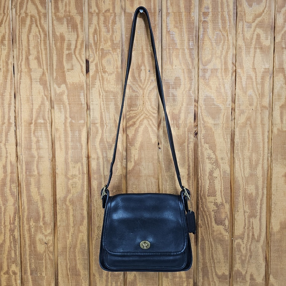 Vintage COACH #9061 Rambler's Legacy Leather Shoulder Bag - Black & Brass